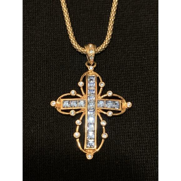 Camrose & Kross JBK Gold and Blue Cross Necklace 18 Inches - Picture 1 of 12